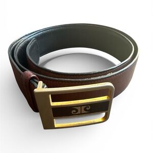 Pierre Cardin Brown Leather Belt with Gold Buckle